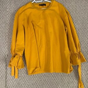 Eloquii Mustard Blouse with Tie Sleeves